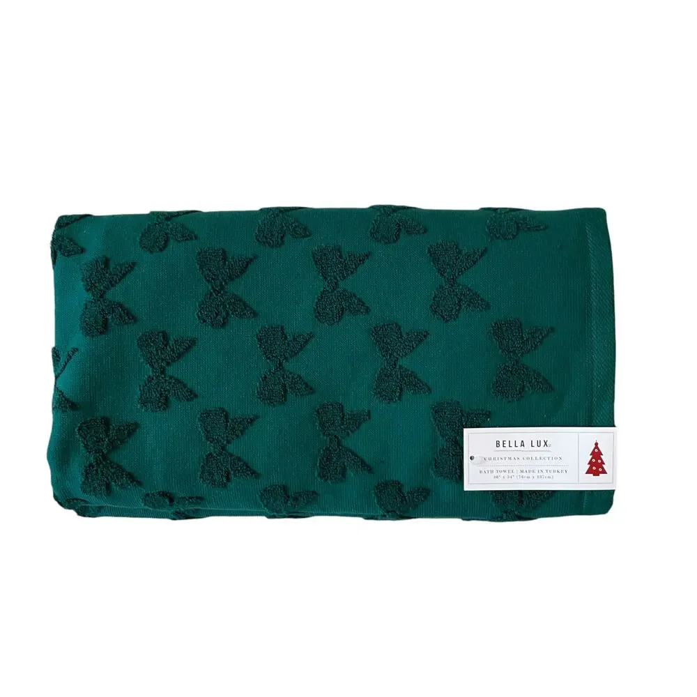 Bella Lux Christmas Bows Bath Towel Set of 2 Chic Holiday Green Bathroom Decor